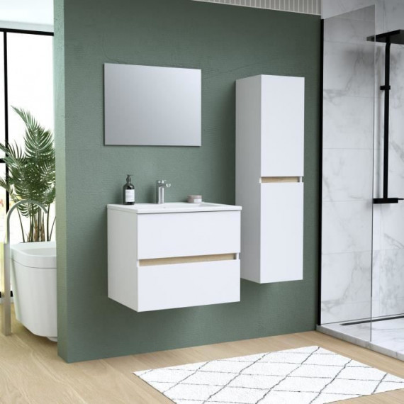 Ensemble Totem Blanc  set de salle de bain 60, vanity+vasque+miroir & Colonne