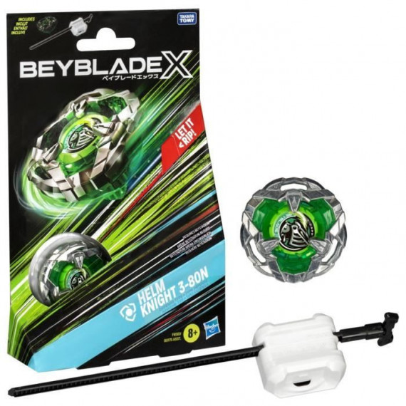 Beyblade X, Starter Pack Helm Knight 3-80N avec toupie de compétition a rotation droite de type défense et lanceur, a partir …