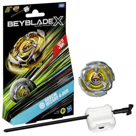 Beyblade X, Starter Pack Arrow Wizard 4-80B avec toupie de compétition a rotation droite de type endurance et lanceur, a part…