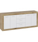 Buffet Mélamine chene rustique et blanc mat - 4 portes et 3 tiroirs STONE