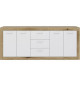 Buffet Mélamine chene rustique et blanc mat - 4 portes et 3 tiroirs STONE