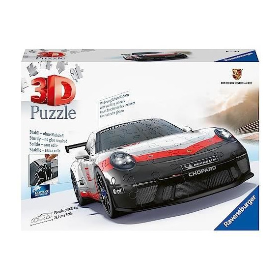 Ravensburger-Puzzle 3D Porsche 911 GT3 Cup-Des 10 ans-108 pieces numérotées a assembler sans colle-Accessoires inclus-11557