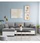 Canapé d'angle réversible convertible grand couchage + coffre - Tissu Blanc et gris - L 228 x P 148 x H 86 cm - OWENS