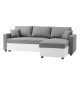 Canapé d'angle réversible convertible grand couchage + coffre - Tissu Blanc et gris - L 228 x P 148 x H 86 cm - OWENS