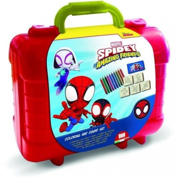 Travel Set - MULTIPRINT - 42135 - 5 tampons Spidey et ses Amis, 10 crayons