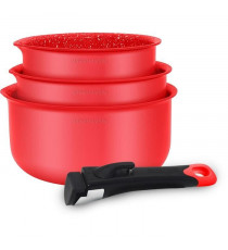 Batterie de cuisine - ARTHUR MARTIN - AMR28 - Set de 3 casseroles - 16-18-20 cm + 1 poignée amovible - Tous feux dont induction