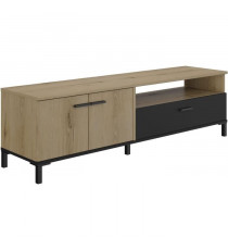 Banc TV - TRUST - Chene / Noir - 2 portes - 1 tiroir - 140 x 40 x 47 cm - GAMI