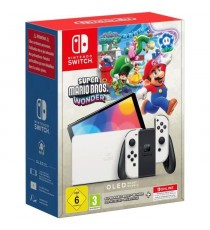 Console Nintendo Switch - Modele OLED  Blanc + Super Mario Bros. Wonder (Pré-installé) + 12 mois d'abonnement NSO (Code)