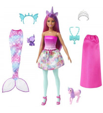 Barbie Coffret Poupée Il Était Une Fois Transformable en Sirene Ou Royal, Bébé Dragon Et Licorne, a partir de 3 Ans, HLC28