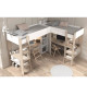 Lit double mezzanine combiné enfant ALEXANDRA avec 2 bureaux et rangements - 2x90x200 cm - Blanc/Chene - Sommiers inclus - PA…