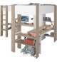Lit double mezzanine combiné enfant ALEXANDRA avec 2 bureaux et rangements - 2x90x200 cm - Blanc/Chene - Sommiers inclus - PA…