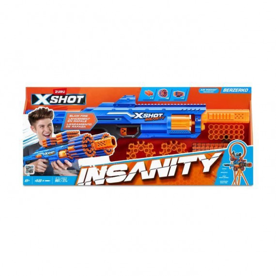 Blaster a Tir Rapide - ZURU - XSHOT Insanity Berzerko - Blaster a canon rotatif avec 8 fléchettes et tir rapide jusqu'a 27 me…