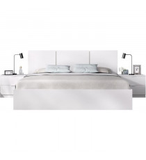 Ensemble structure de lit + tete de lit en 3 parties et 2 tables de nuit avec 2 tiroirs - HAVANA - 160 x 200 cm - Blanc