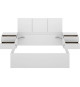 Ensemble structure de lit + tete de lit en 3 parties et 2 tables de nuit avec 2 tiroirs - HAVANA - 160 x 200 cm - Blanc