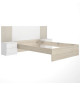 Ensemble structure de lit + tete de lit et 2 tables de nuit avec 2 tiroirs - LOMA - 160 x 200 cm - Chene naturel / Blanc