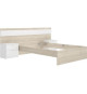 Ensemble structure de lit + tete de lit et 2 tables de nuit - NIZA - 140 x 190 cm - Chene naturel / Blanc