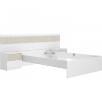 Ensemble structure de lit + tete de lit et 2 tables de nuit avec 2 tiroirs - BIANCA - 140 x 190 cm - Blanc / Bois