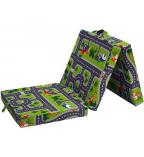 Chauffeuse pliante - SAMBA - Vert - Multi-position - Motif circuit voiture - 190 x 70 x 9 cm