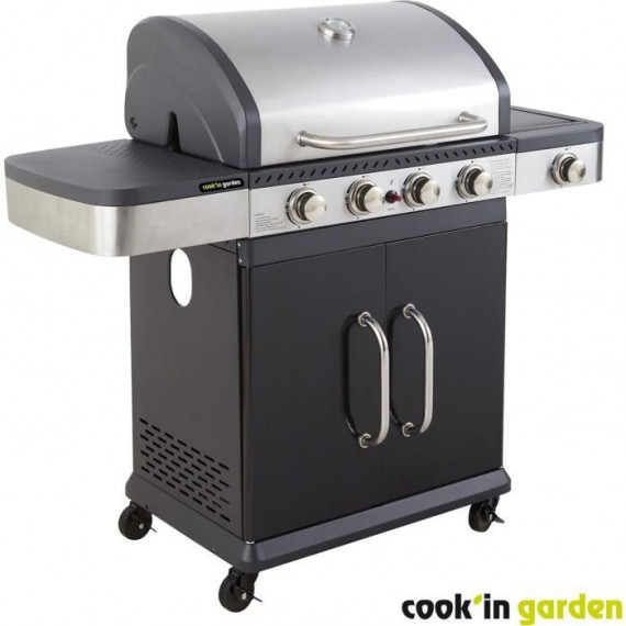 Barbecue a gaz - COOK'IN GARDEN - FIDGI 4 - 4 brûleurs + Side - Noir
