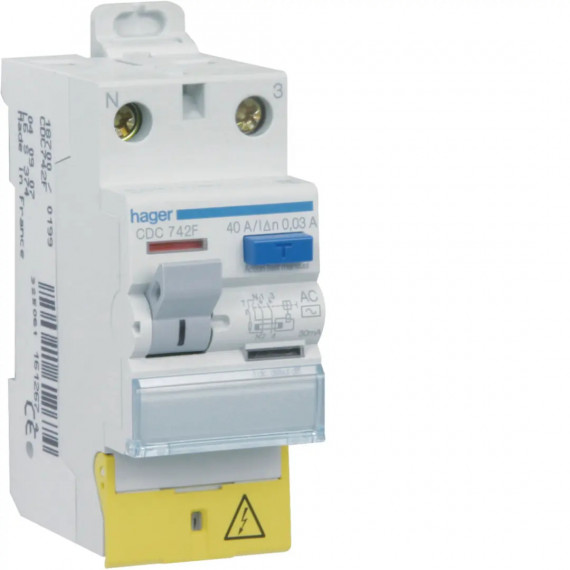 INTERRUPTEUR DIFFERENTIEL 2P 40A 30MA TYPE AC A BORNES DECALEES