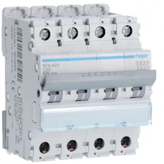 DISJONCTEUR 4P 6-10KA COURBE C - 20A 4 MODULES