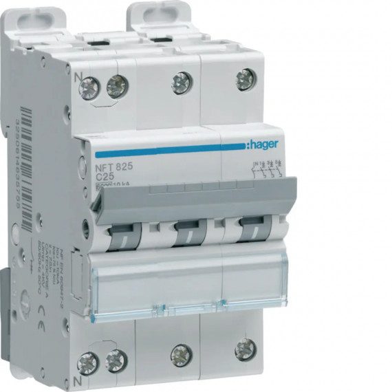 DISJONCTEUR 3P+N 6-10KA COURBE C - 25A 3 MODULES
