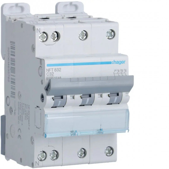 DISJONCTEUR 3P+N 6-10KA COURBE C - 32A 3 MODULES