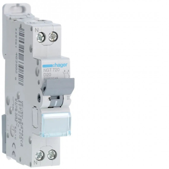 DISJONCTEUR 1P+N 6-10KA COURBE D - 20A 1 MODULE