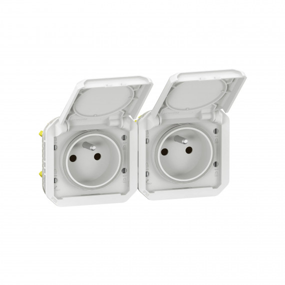 Prise de courant 2x2P+T horizontale Plexo composable blanc
