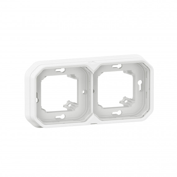 Support plaque encastré 2 postes montage horizontal/vertical Plexo blanc