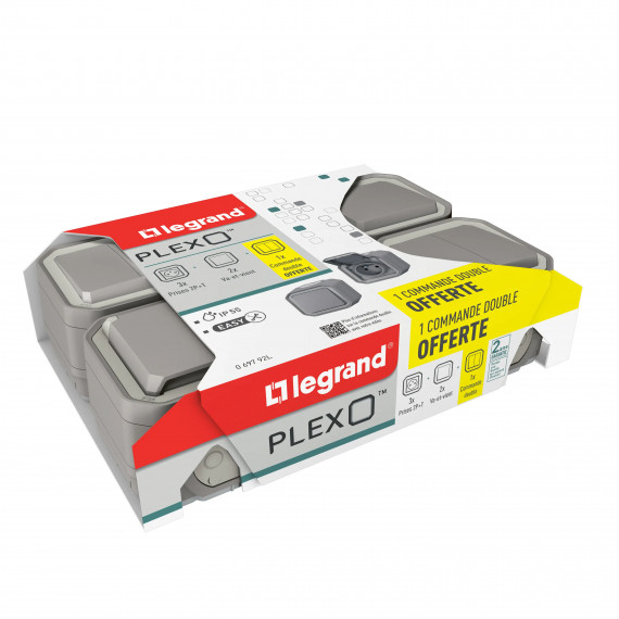 C LOT DE 3 PRISES + 2 VA-ET-VIENT + COMMANDE DOUBLE PLEXO COMPLET SAILLIE - GRIS