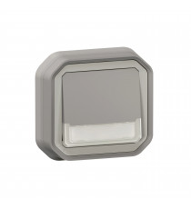 Poussoir NO-NF lumineux porte-étiquette Plexo complet encastré gris