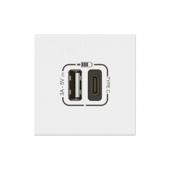 Prise USB Type-A + USB Type-C 3A 15W Mosaic Link 230V - 2 modules blanc