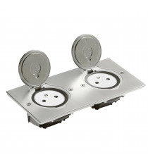 Prise de sol double 2P+T Surface 16A 250V platine rectangulaire - inox brossé