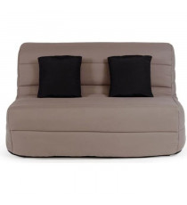 DUNLOPILLO Banquette BZ 2 places - Tissu Taupe + 2 coussins noir - L 140 x P 99 x H 98 cm - ALICE -