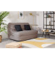DUNLOPILLO Banquette BZ 2 places - Tissu Taupe + 2 coussins noir - L 140 x P 99 x H 98 cm - ALICE -