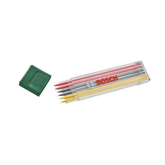 Bosch Set de 6 mines graphites multicolores (2 rouges, 2 jaunes, 2 graphites HB  2,8 mm)