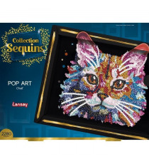 Kit loisir créatif - LANSAY - Collection Sequins - Pop art chat - Des 14 ans