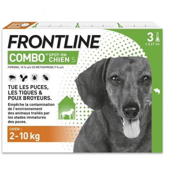 FRONTLINE 3 Pipettes antiparasitaires COMBO Chien - 2 a 10 kg -  Puces, tiques, poux broyeurs