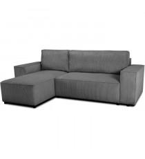 Canapé d'angle convertible réversible - 4 places - JOSH - Tissu velours cotelé - Anthracite - Coffre - 242 x 155 x 86 cm