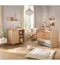 Chambre duo bébé - SAUTHON - Sam Chene doré - Lit bébé 120 x 60 cm et commode a langer