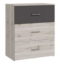 Commode - ADRIA - 3 tiroirs - Chene cendré / Gris uni - 75,2 x 41,3 x 89,7 cm