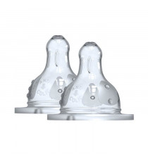 Dodie Biberon Initiation+ Anti-Coliques 3 Vitesses Tétine Ronde Col Large Débit 1 +0m 2 tétines