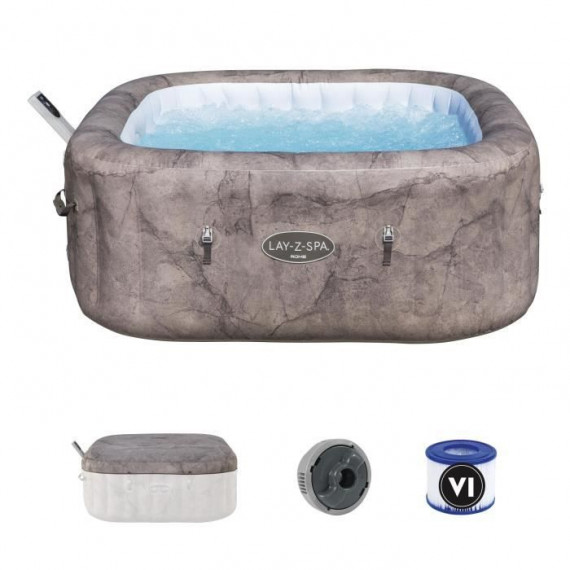 Spa gonflable BESTWAY - Lay-Z-Spa Rome - 140 airjets - 180 x 180 x 71 cm - 4 a 6 places - Carré (couverture, cartouche, diffu…