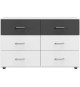 Commode - RHODES - 6 tiroirs - Blanc / Rechampis graphite - 130 x 41 x 83 cm - WIMEX
