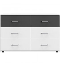 Commode - RHODES - 6 tiroirs - Blanc / Rechampis graphite - 130 x 41 x 83 cm - WIMEX