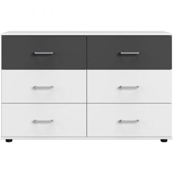 Commode - RHODES - 6 tiroirs - Blanc / Rechampis graphite - 130 x 41 x 83 cm - WIMEX