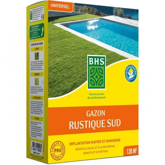 Gazon - BHS - Gazon Rustique Sud - 3kg - Résistant aux conditions seches grâce a la fétuque élevée. Rapide et homogene.