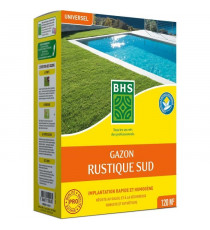 Gazon - BHS - Gazon Rustique Sud - 1kg, 40 m². Résistant aux conditions seches grâce a la fétuque élevée. Rapide et homogene.