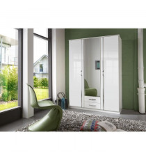 Armoire - Panneaux de particules E1 et porte miroir - 3 portes 1 miroir - Décor blanc - Chambre - L 135 x P 56 x H 199 cm